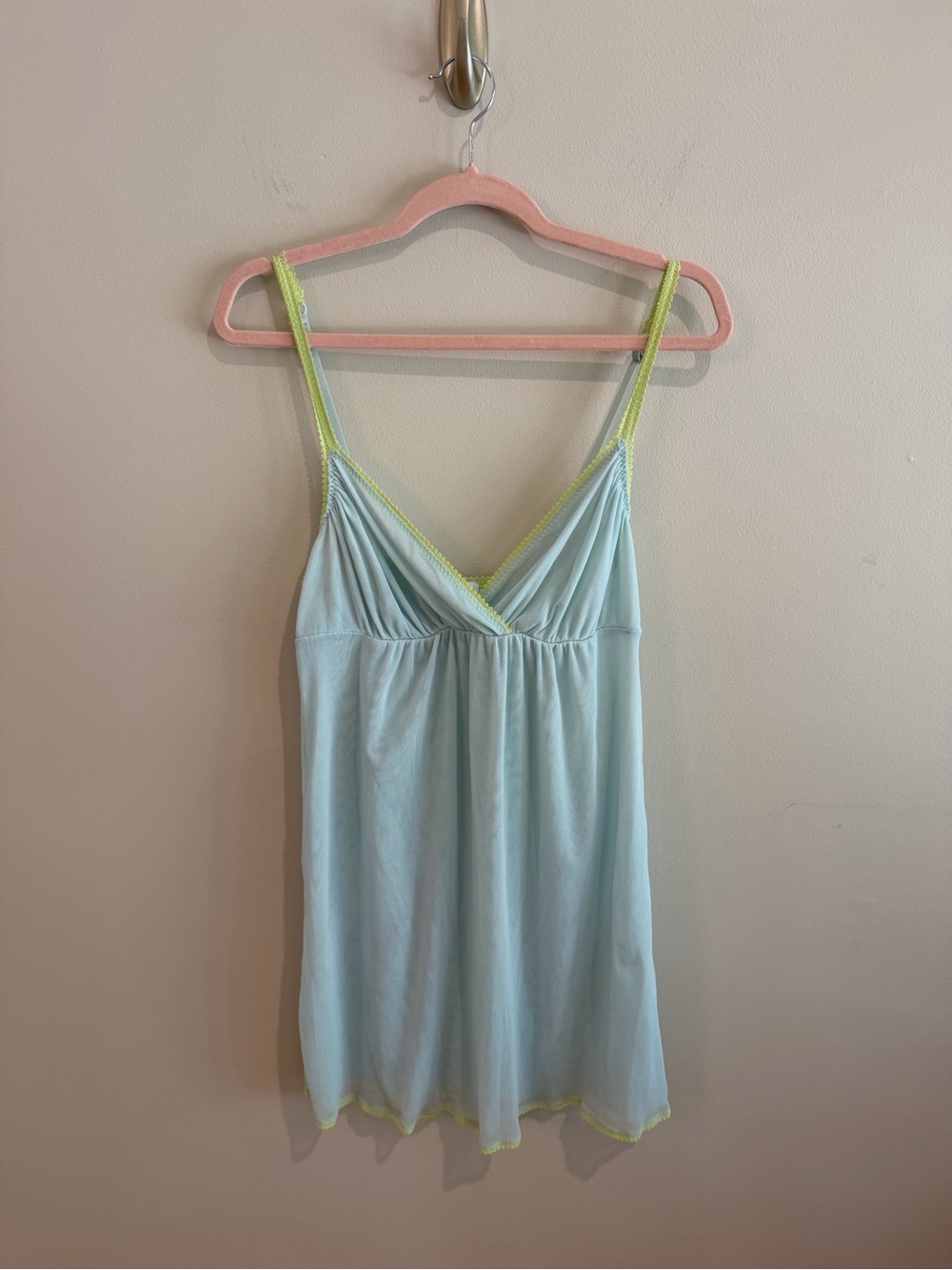 On Gossamer Light Blue Chemise with Lime Trim